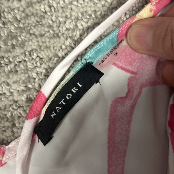 Natori Nightgown Slip Dress Robe Womens XL 1X White Pink Turquoise Silky Floral - Picture 7 of 12